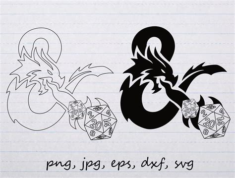 Dungeons And Dragons Dandd Dragon And Dice Silhouette Outline Clipart