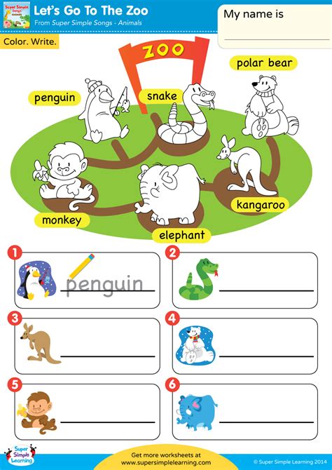 Lets Go To The Zoo Worksheet Write The Animal Names Super Simple