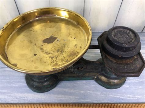 Antique Cast Iron Balance Scale With Brass Pan