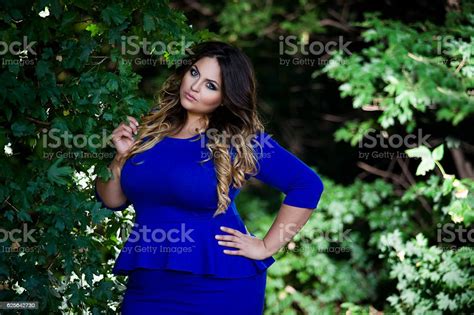 Plus Size Model In Blue Dress Outdoors Xxl Woman Stock Photo Download