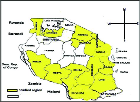 Map Of Tanzania With Highlighted Provinces Showing The Regions Included
