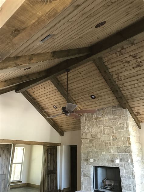 Blue stain pine wood ceilings from sustainable lumber co are a hot new trend because they are beautiful and high quality. Pine ceiling and beams | Ceiling lights, Beams, Ceiling