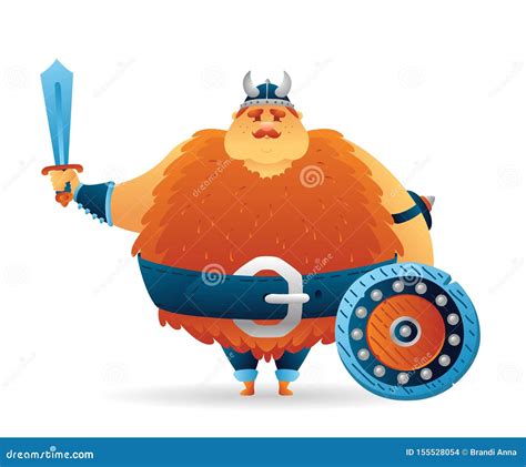 Cartoon Viking Cute Fat Norwegian Scandinavian Character With Sword