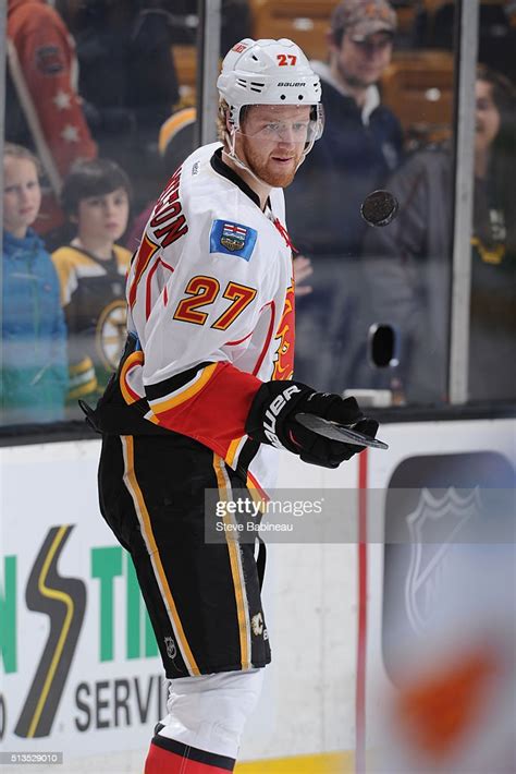 Dougie Hamilton Of The Calgary Flames During Warm Ups Before The Game
