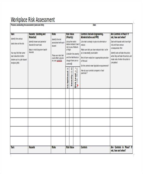 Free Risk Assessment Forms In Pdf Ms Word