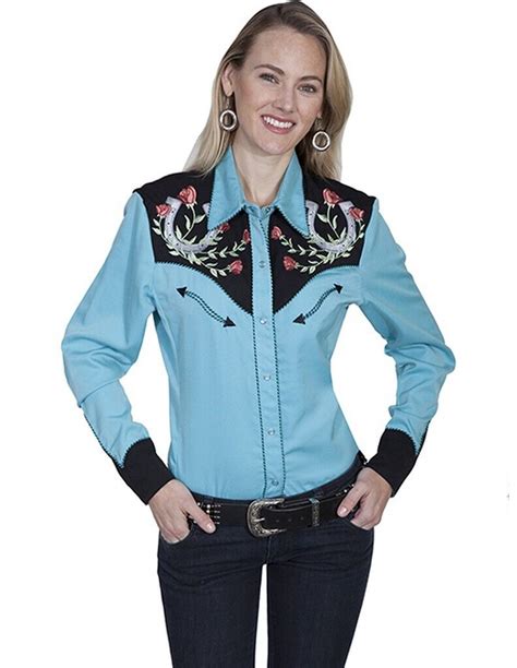 Scully Pl Tur L Womens Embroidered Yoke Western Shirt Turquoise