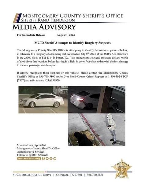 Montgomery County Sheriffs Office Seeks Help Identifying Burgla Moco