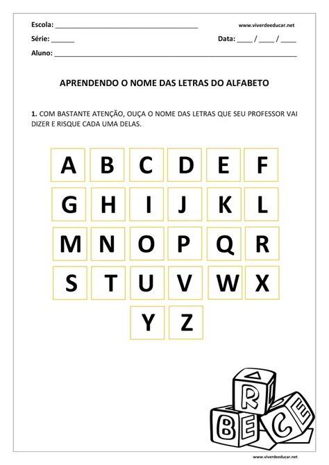 Atividade Para Conhecer Nome Das Letras Do Alfabeto 1º Ano Do
