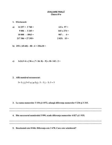 Academiaabc Evaluare Finală Matematică Clasa A Iv A