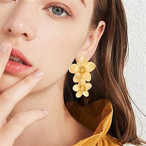 Amazon Com Large Flower Earrings For Women Metal Flower Earrings