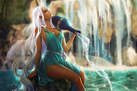 The aquarius woman can be a little bit of a conundrum. HD wallpaper: Water, Girl, Figure, Hair, Dress, Art ...