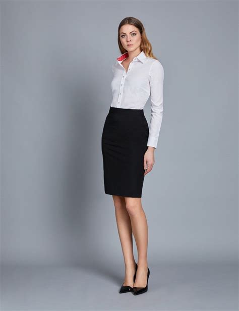 Black Stretch Twill Pencil Skirt Hawes And Curtis Work Outfits Women Office Outfits Pencil
