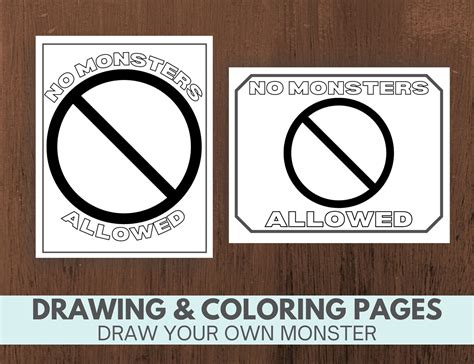 No Monsters Allowed Sign Printable Coloring Pages Kids Room Etsy