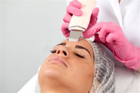 Skin Care Close Up Of Beautiful Woman Receiving Ultrasound Cavitation