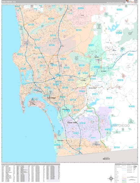 San Diego Wall Map Premium Marketmaps