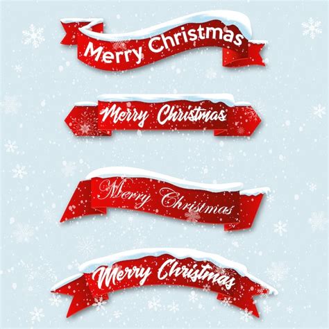 Premium Vector Set Red Realistic Curved Ribbon Merry Christmas