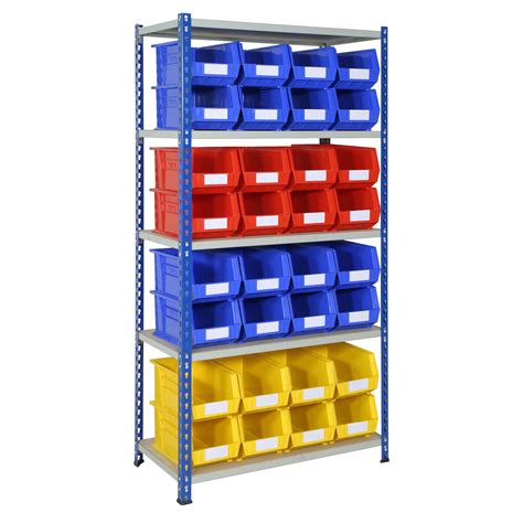 J Rivet Shelving with 32 Plastic Bins - Free Delivery | Storage N Stuff