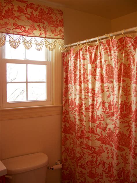 2pc set vinyl shower curtain with matching swag curtains tie backs floral bouquet graphics vintage bath decor rod pocket window treatment adolladaystl 5 out of 5 stars (1,348) Retrospect: Red Toile Shower Curtain and Matching Valance
