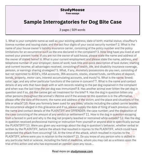 Sample Interrogatories For Dog Bite Case Free Essay Example