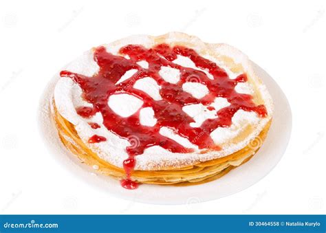 Pancakes With Jam And Powdered Sugar Stock Photo Image Of Pastry