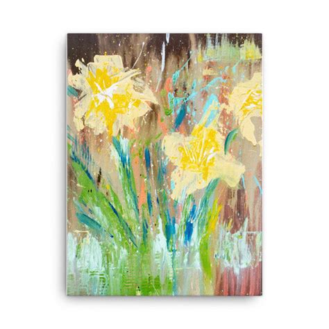 Yellow Floral Painting Abstract Art Mordern Flower Canvas Etsy