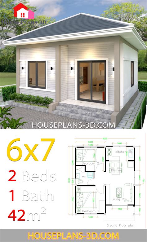 Simple House Plans 6x7 With 2 Bedrooms Hip Roof House Plans 3d