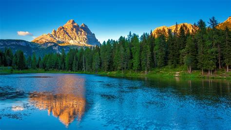 Mountains Landscape Nature Lake Forest Water Ripples Clouds Sky