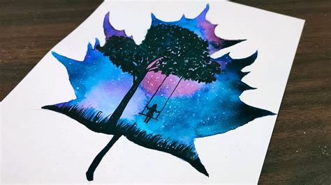 Simple And Easy Double Exposure Painting Maple Leaf Watercolor Painting