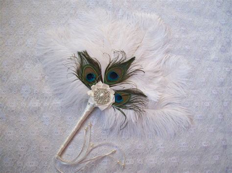Ivory Vintage Fan With Peacock Feathers Hand Fans For Wedding