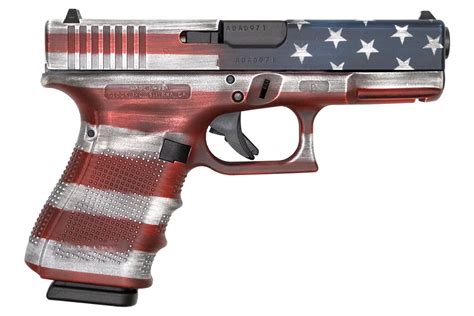 Glock 19 Gen4 9mm 15 Round Pistol With American Flag Battleworn