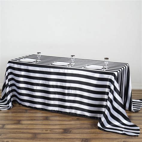 90x132 Stripe Satin Rectangle Tablecloth Black And White Seamless