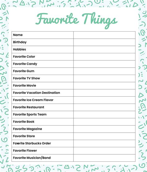 Free Printable Employee Favorite Things List Web Free Printable Employee Favorite Things List