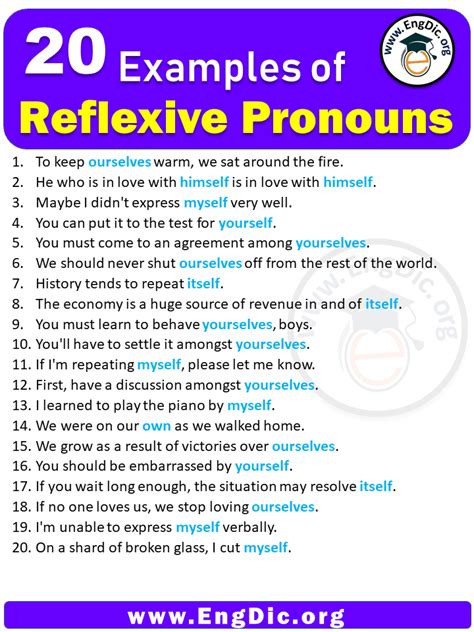 20 Examples Of Reflexive Pronouns In Sentences Engdic