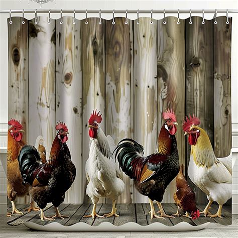 Rustic Farmhouse Chicken And Rooster Shower Curtain Country Style