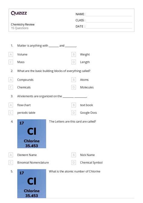 50 Chemistry Worksheets For 11th Grade On Quizizz Free And Printable