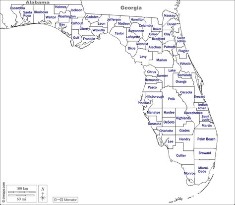 Florida Map With Counties Outlined Map