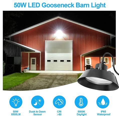 Led Gooseneck Barn Light 50w 5000k Daylight 6500lm Dusk To Dawn