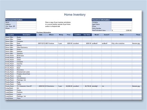 Free Home Inventory Spreadsheet Template For Excel Addictionary