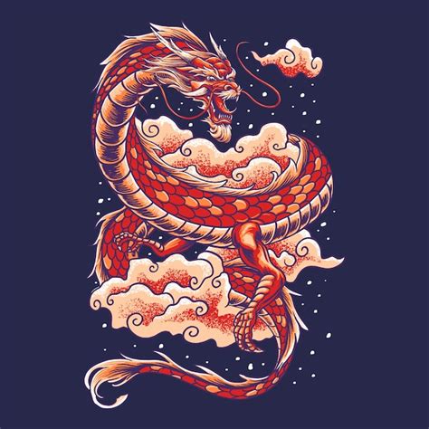 Dragon Chinois Avec Illustration De Nuage Vecteur Premium