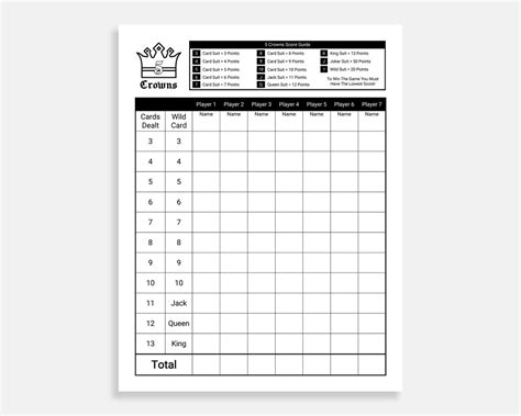 5 Crowns Printable Score Sheet Printable Calendar Blank