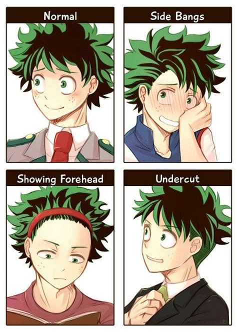 Many of them style their long beautiful hairs with short bangs, like saeko busujima from hotd, or some anime girls with these hairstyles are kyoko tokiwa from fullmetal panic, akane yamana from. Deku hairstyles | My hero academia manga, My hero, Anime