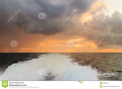 Seascape Stormy Sea Horizon And Kielwater Stock Image Image Of Water