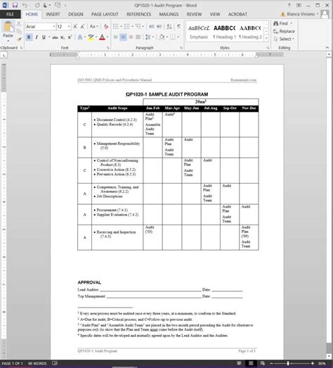 Internal Audit Work Program Sample Pdf Template