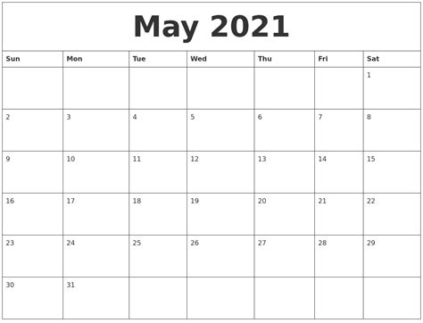 Free, easy to print pdf version of 2021 calendar in various formats. May 2021 Editable Calendar Template