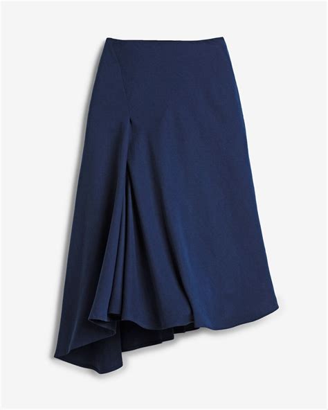 Front Pleat Asymmetric Midi Skirt White House Black Market