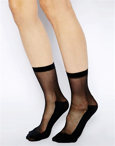 Asos Asos Sheer Panel Ankle Socks At Asos
