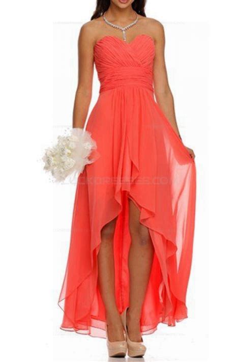 Anthropologie has an unforgettable collection of wedding guest dresses, from long and flowing to short and structured. High Low Ruched Bodice Sweetheart Layered Coral Wedding ...