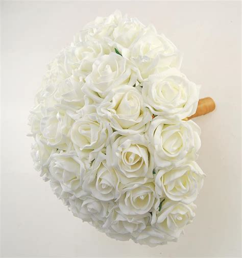 Brides Large Ivory Foam Rose Wedding Bouquet With Gold Handle Budget