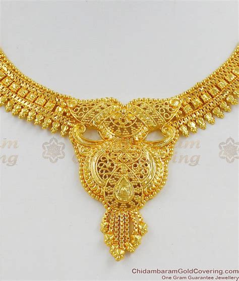 beautiful calcutta design one gram gold plated short necklace bridal collection nckn1289