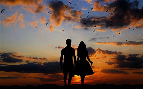 Couple Wallpaper 4K, Silhouette, Sunset, Together, Dawn, Evening, Love ...